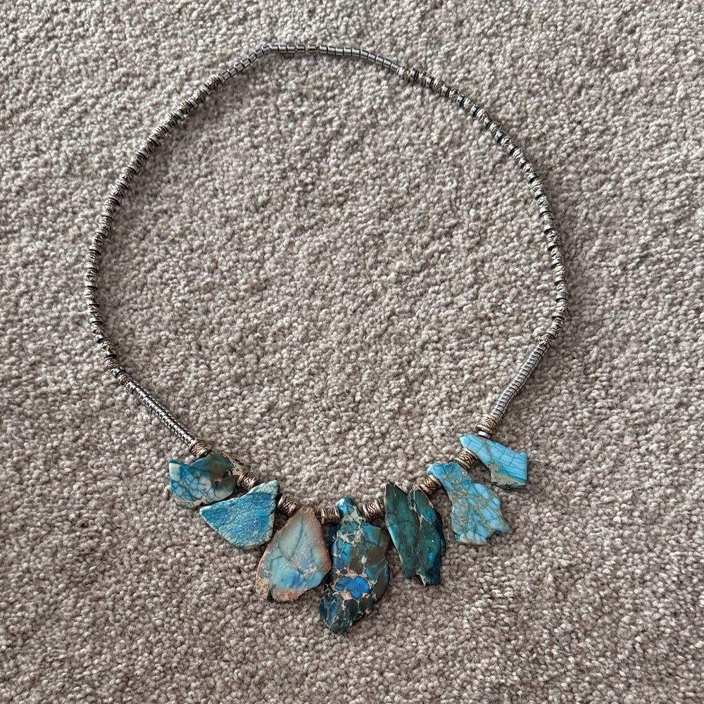 Artisan Faux Turquoise and Silver Necklace